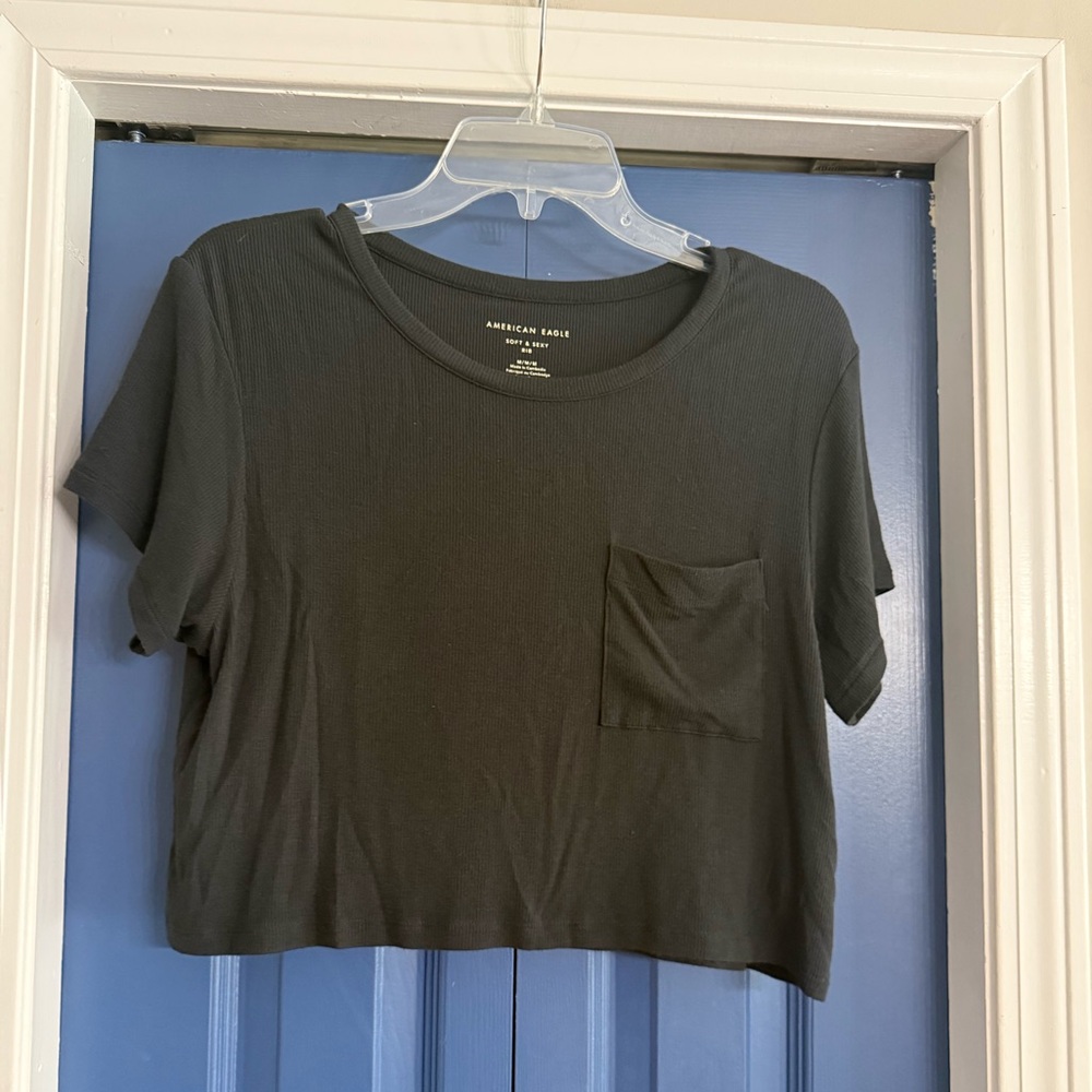 American Eagle Outfitters Soft & Sexy Rib Cropped Boxy Tee Size S
